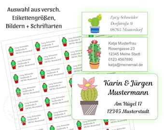 Adressaufkleber mit Motiv Kaktus und Ihrem Text - Größe wählbar
