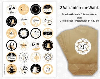 Adventskalender zum Befüllen 24 Aufkleber & 24 Tüten Zahlen (27)