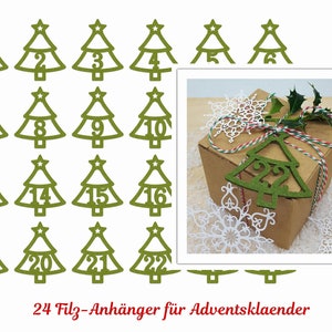 24 FILZ Anhänger Tannenbaum Adventskalender Zahlen 1-24 Farbauswahl