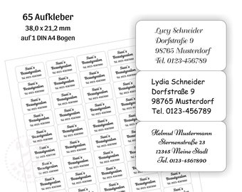 65 Adressaufkleber 38,0 x 21,2 mm abgerundete Ecken mit Ihrem Text