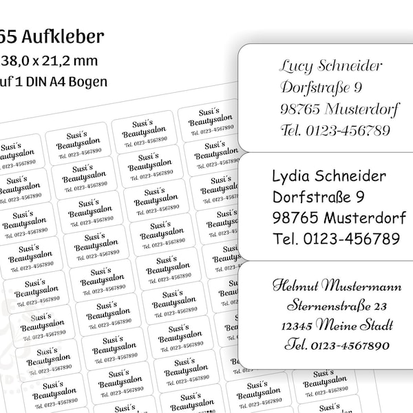 65 Adressaufkleber 38,0 x 21,2 mm abgerundete Ecken mit Ihrem Text