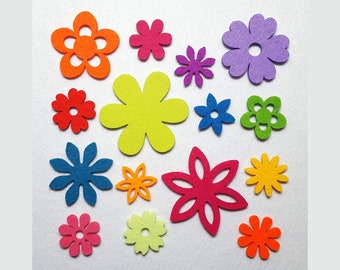 FILZ Blumen 10er Set in 10 Formen 4-6-8 cm viele Farben