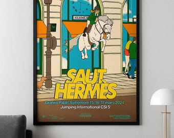 CARTEL ORIGINAL / Saut Hermès – Grand Palais París 2024 / 4 x 6 pies / Lámina de arte ecuestre