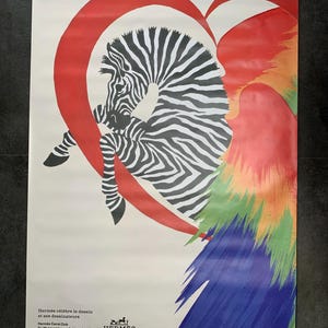 Póster original / Hermes Carré Club / Edición 2019 / Moda parisina / 1,2 x 1,8 m / Arte mural grande