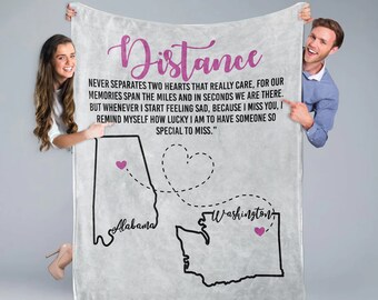 Manta personalizada para larga distancia / Manta para parejas / Manta personalizada de estado a estado / Regalo para relación a larga distancia / Regalo de cumpleaños