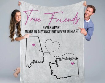Manta personalizada de amistad a larga distancia / Manta personalizada de estado a estado / Manta de mejor amigo / Manta de regalo de cumpleaños