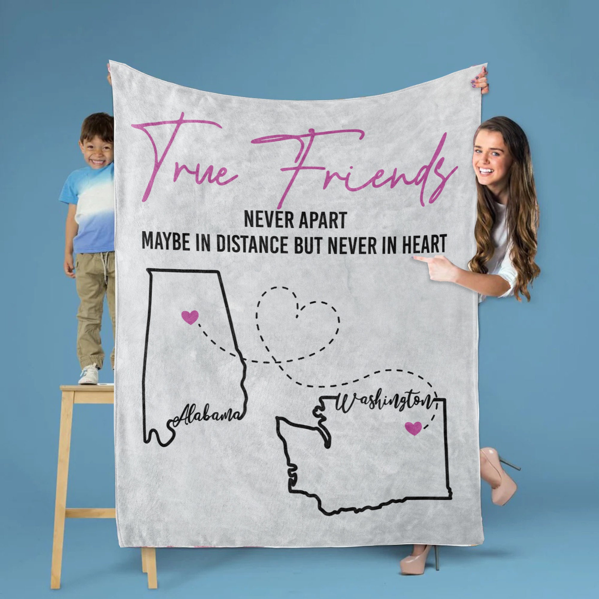 Personalized Long Distance Friendship Blanket Custom State to State