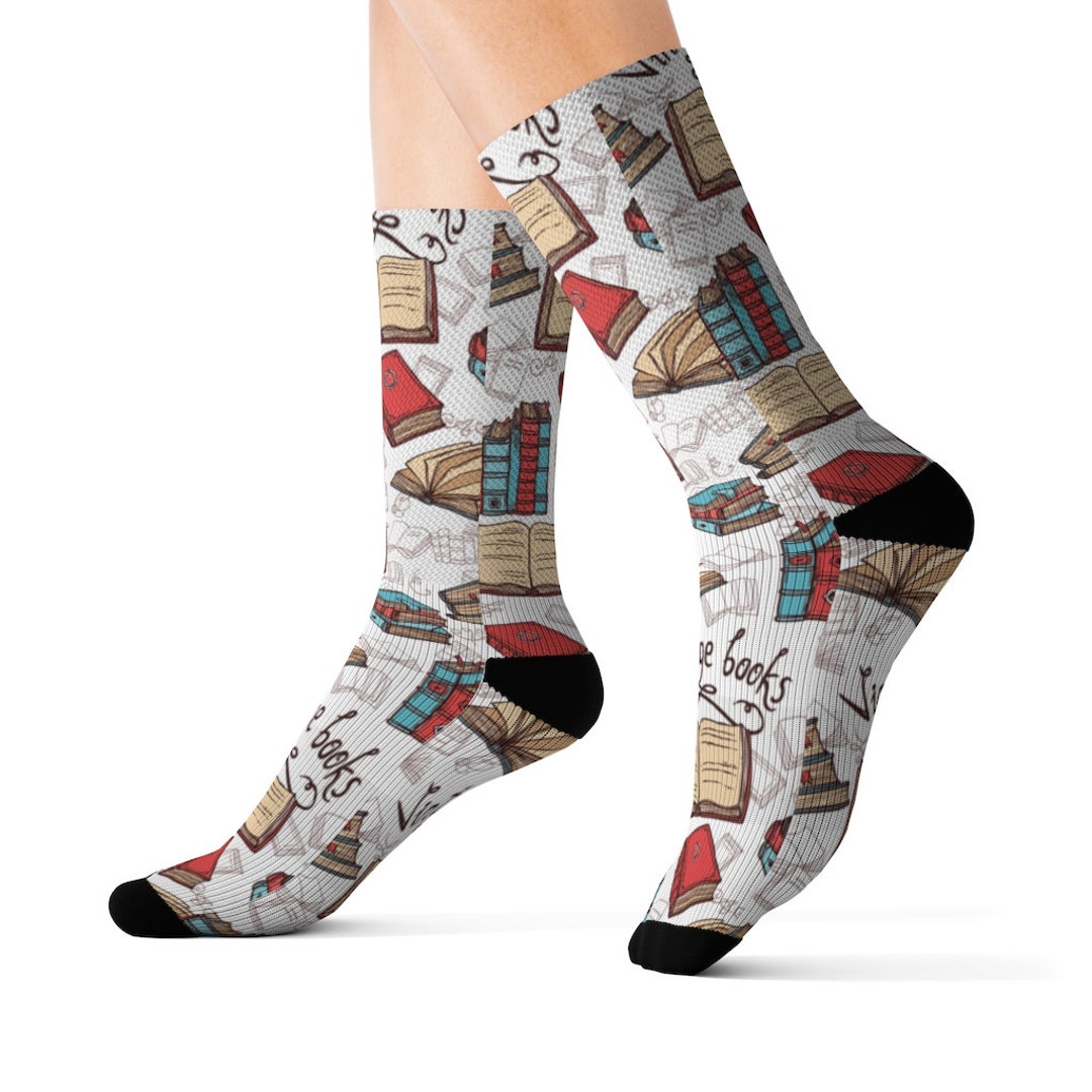 Vintage Books Sublimation Socks Bookish Socks Book Lover Etsy