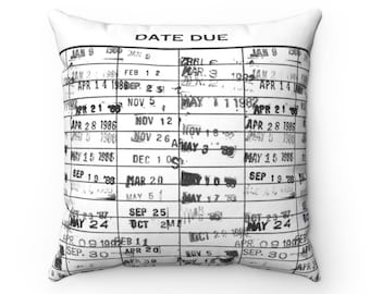 Due Date Pillow Case, gift for librarian, library decor idea, book lover gift, bookish decor, vintage pillows, library pillow, bookworm gift