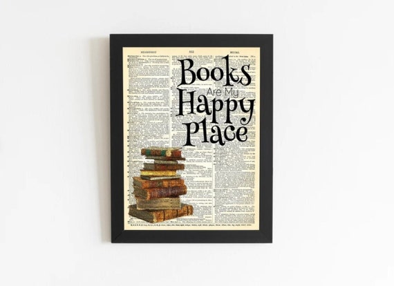 Books are my Happy Place Art Print | art on book page | bookworm gift |  bookish decor | wall decor | book art | bookish merch | book lover