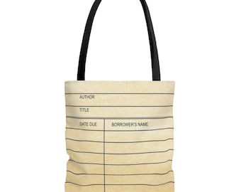 Vintage Library Card AOP Tote Bag | gift for librarians | book lover bag | bookish gift | bookworm bag | book lover gifts | bookworm gift