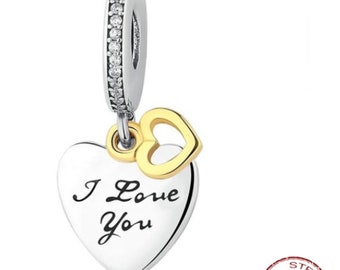 Ladies Authentic PANDORA Sterling Silver (925) & 14k 'I love you' Charm