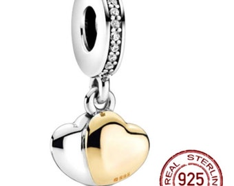 Silver and Gold Double Heart Charm for 