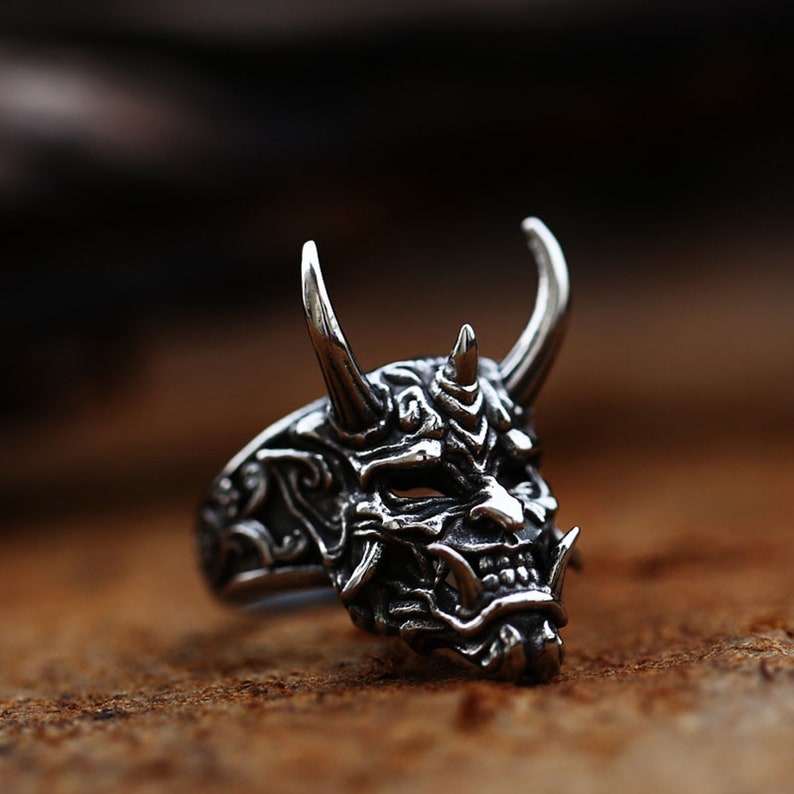 Hannya Mask Ring Oni Mask Ring Demon Ring Japanese Samurai Etsy