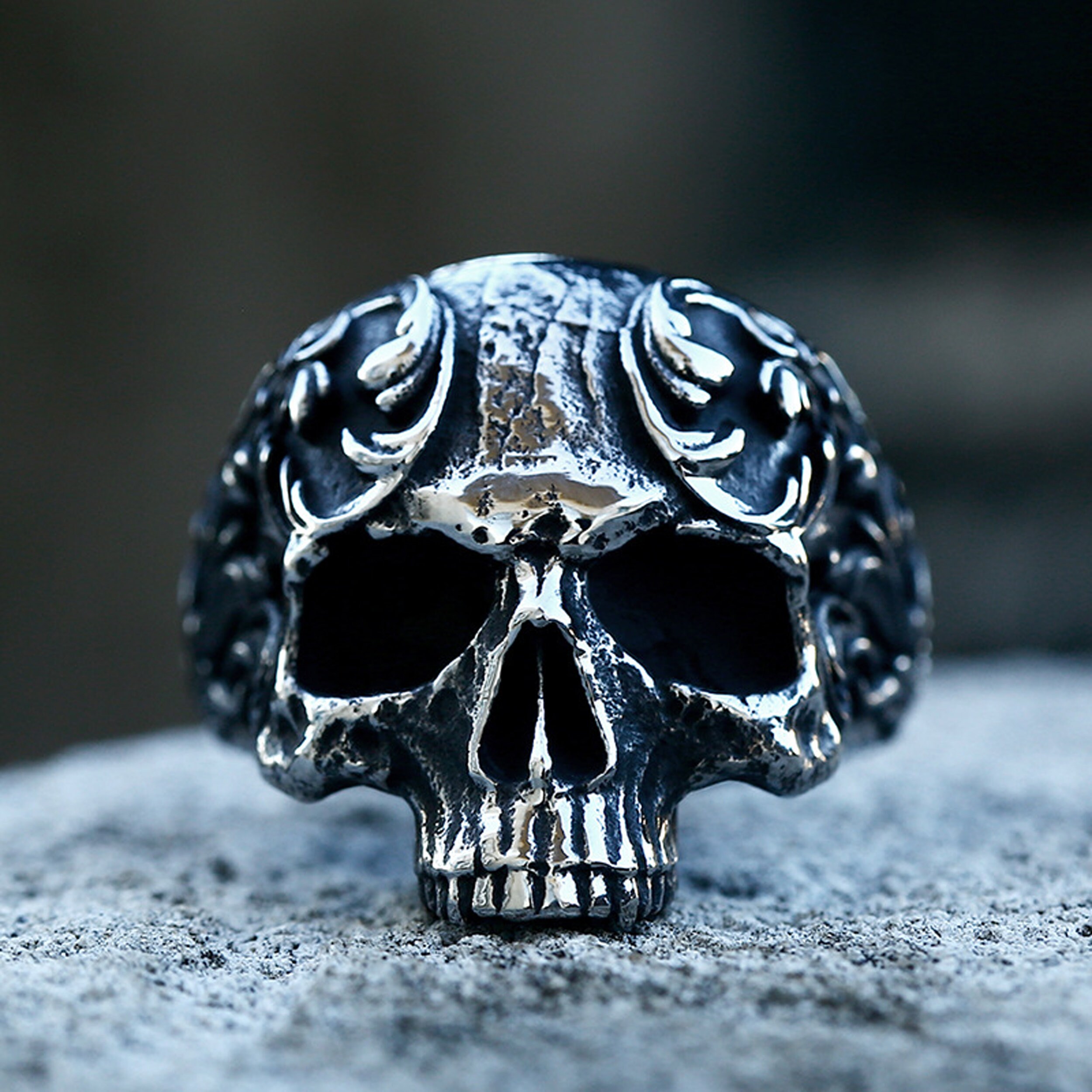 Half Skull Ring Anatomical Skull Ring Wounded Skull Etsy