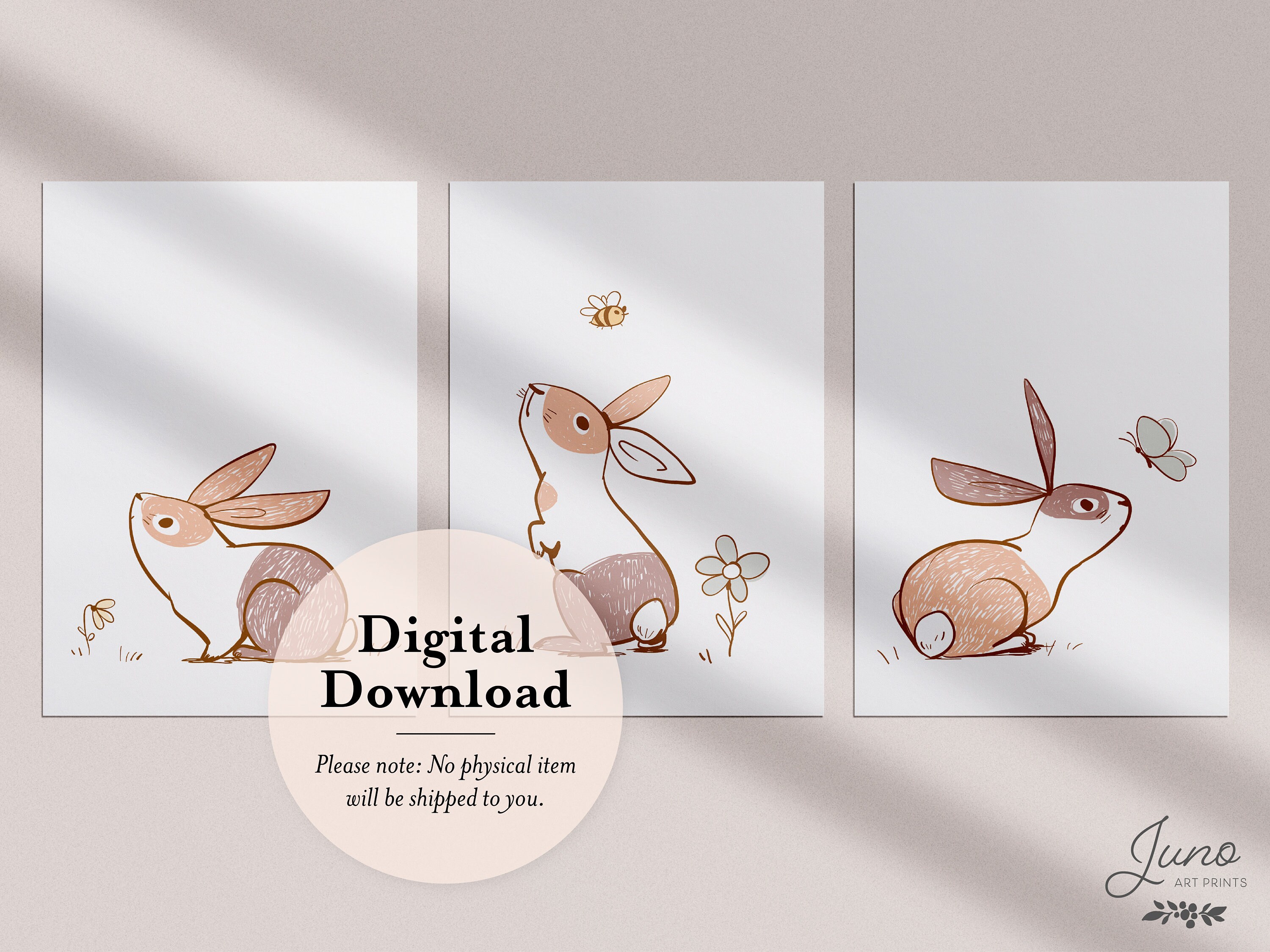 Set of 3 Boho Bunnies Wall Art Cute Rabbit Printable Art - Etsy