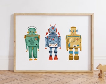 Retro Roboter, Roboter Illustration, Roboter Illustration für Baby Zimmer Dekor (Digitaler Download)