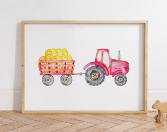 Red Farm Tractor Wall Art, Boys Room and Nursery Art Print, Children’s Room Decor, Kids Room Farm Decor, Printable Kids Art Print, Vehicles