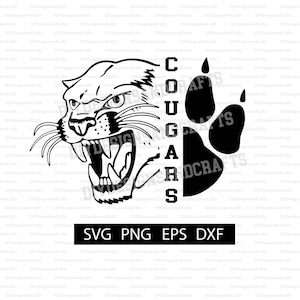 Cougars Digital Download | Cougar Print | Cougar Head | Cougars School Mascot SVG for Shirt | Cut File for Cricut | Heat Transfer Design