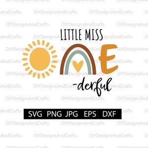 Little Miss Onederful SVG | 1st Birthday | Rainbow | Sunshine | Digital Download | Digital File | Cut File | PNG | JPG