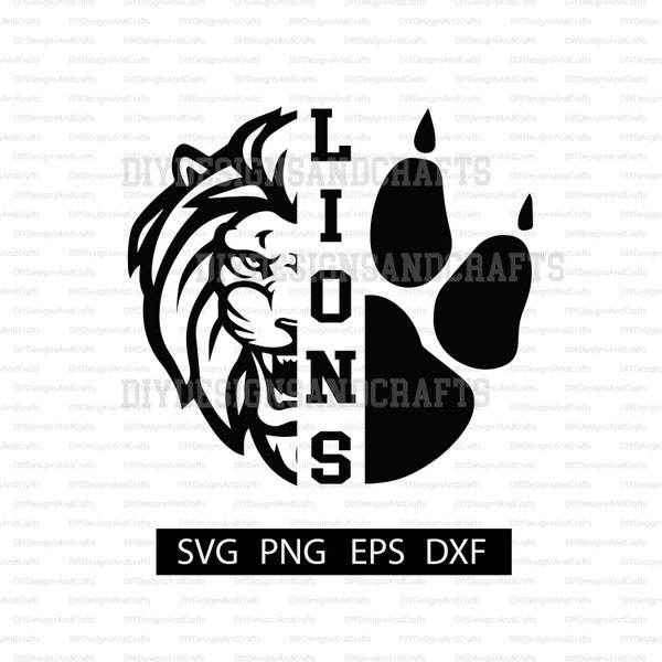 Lions Digital Download | Lion Paw Print | Lion Head | Lions School Mascot SVG for Shirt | Cut File for Cricut | Heat Transfer Design | PNG