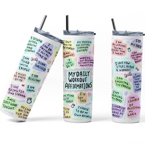 Workout Affirmations 20oz Tumbler, tumbler, tumbler cup, travel mug, motivational, gift for her, mug, birthday gift, stainless steel cup
