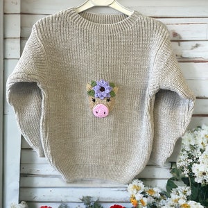 Suéter con motivo de caballo bordado a mano, suéter para bebé bordado personalizado, suéter para bebé bordado, regalo de cumpleaños para niños