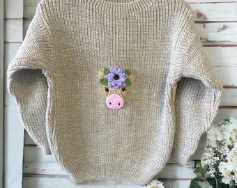 Hand Embroidered Horse Motif Sweater, Personalized Embroidered Baby Kids Sweater, Embroidered Baby Sweater, Birthday Gift for Kids