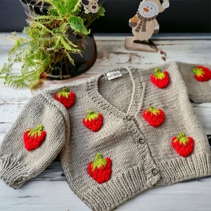 Strawberry Baby Cardigan, Unique Sweater For Kids, Embroidered Jacket, Cozy Casual Cardigan, Autumn Warm Cardigan