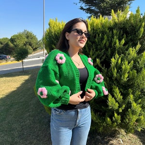Pistachio Cropped Knit Cardigan (RTW) - Etsy