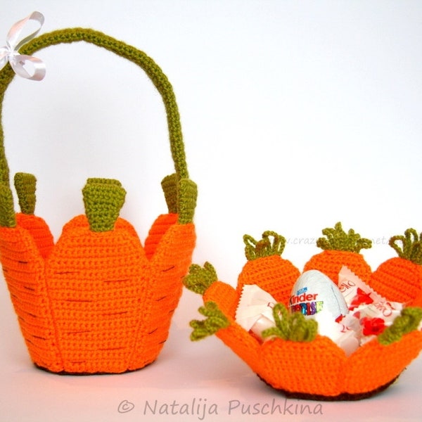 Carrot baskets, crochet pattern, easter crocheting, basket egg hunt, spring, decoration, tutorial, children, photo pattern, grandchildren