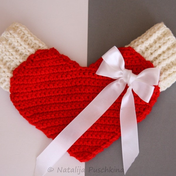 Valentine's day mittens, red, Love gloves, Valentine - crochet pattern, tutorial, pdf, kids and mom, minimalist,