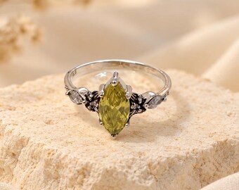Yellow Sapphire Ring 925 Sterling Silver, Marquise Yellow Sapphire Ring, Gemstone Statement Ring, Silver Cocktail Ring, Gift for Her