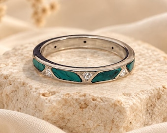 Turquoise Ring 925 Sterling Silver, Natural Turquoise Band Ring, Boho Statement Ring, Handmade Silver Jewelry, Women's Gift, gift for her