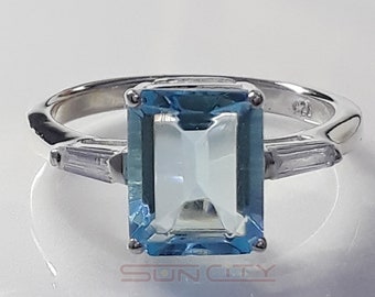 Emerald Cut Aquamarine Ring: Handmade Sterling Silver Birthstone