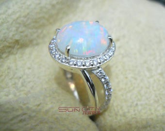 Opal Engagement Ring, Oval Cut fire Opal Wedding Anniversary Ring, 925 Sterling Silver, Gift For Her Birthday Opal Gift, Mother's Day Gifts