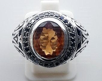 Natural Citrine Ring: Handmade Sterling Silver Men's Ring