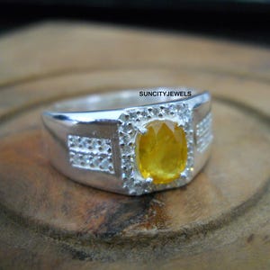Natural Yellow Sapphire Ring: Solid Sterling Silver Bezel Setting