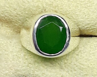 Natural Emerald Sterling Silver Ring - Oval Halo Setting