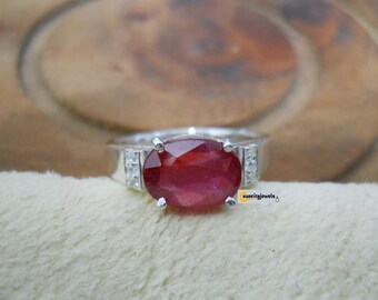 Natural Ruby Ring: Sterling Silver, July Birthstone, Dainty Style