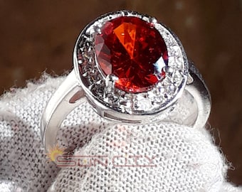 Sterling Silver Hessonite Garnet Ring: Oval Gemstone, Birthstone Jewelry