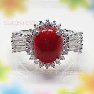 Handmade Sterling Silver Red Coral Ring: Oval Birthstone Jewelry