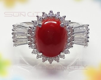 Handmade Sterling Silver Red Coral Ring: Oval Birthstone Jewelry
