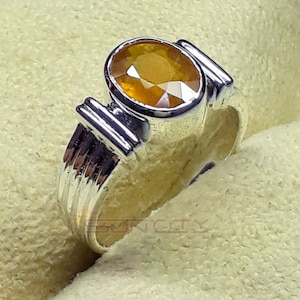 Natural Yellow Sapphire Ring: Oval Gemstone, Sterling Silver Band