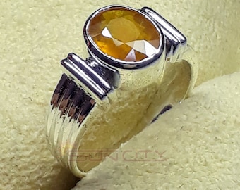 Natural Yellow Sapphire Ring: Oval Gemstone, Sterling Silver Band