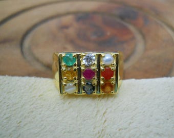 Anello navratna naturale, anello multipietra, anello con pietra portafortuna unisex, anello da uomo, anello con nove pietre, anello con pietre preziose da 3 mm, anello con nove pianeti