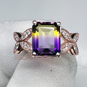 Art Deco Ametrine Ring: Rose Gold Sterling Silver, Emerald Cut