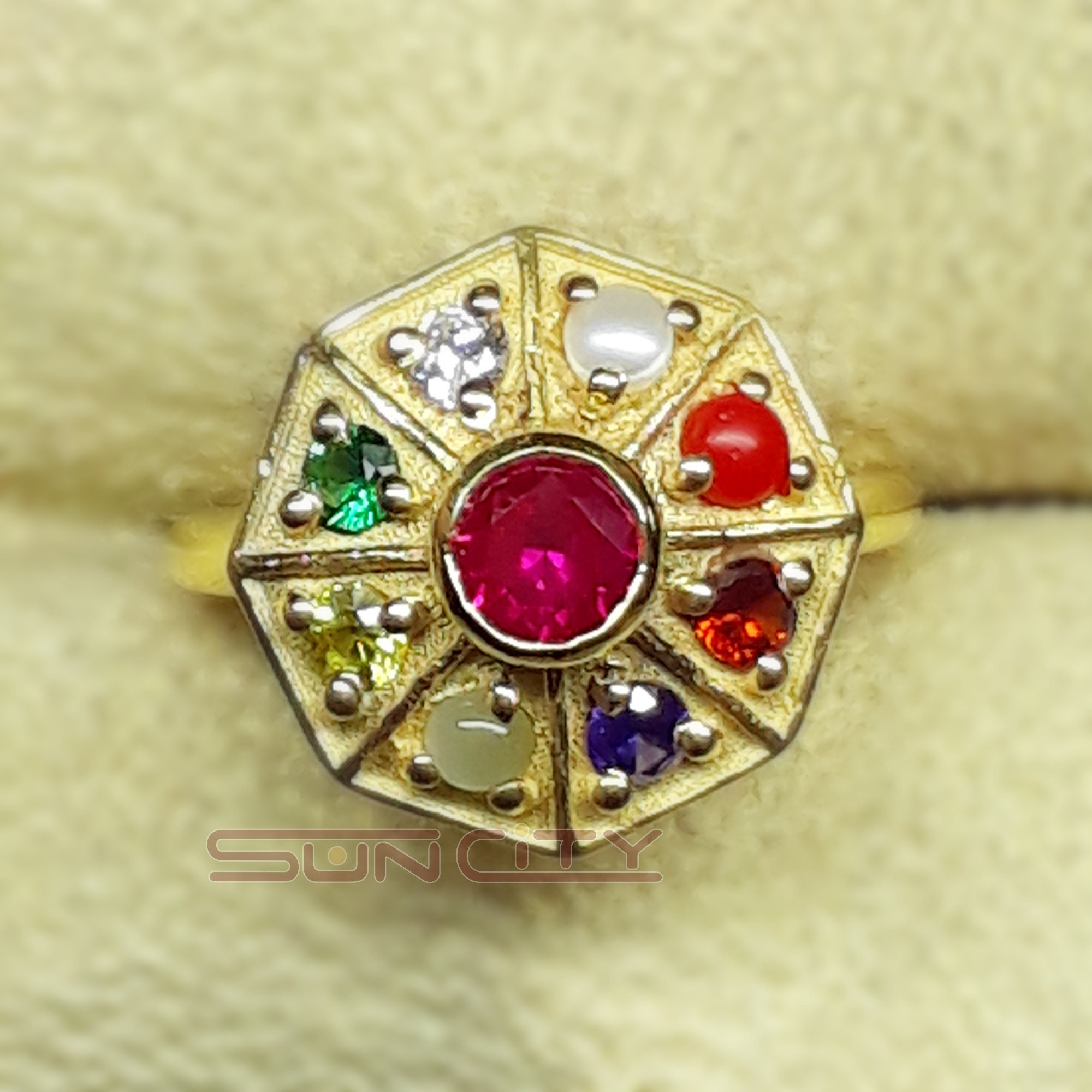 Glenn Navratna Ring Online Jewellery Shopping India | Yellow Gold 14K |  Candere by Kalyan Jewellers
