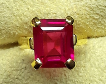 Handmade Sterling Silver Red Ruby Ring - Gold Plated Band