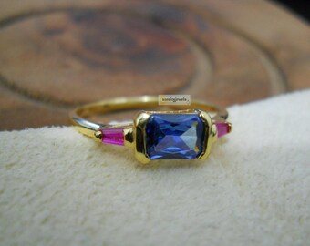 Tansanit Ring aus 925er Silber, 18k vergoldet, Vintage Style